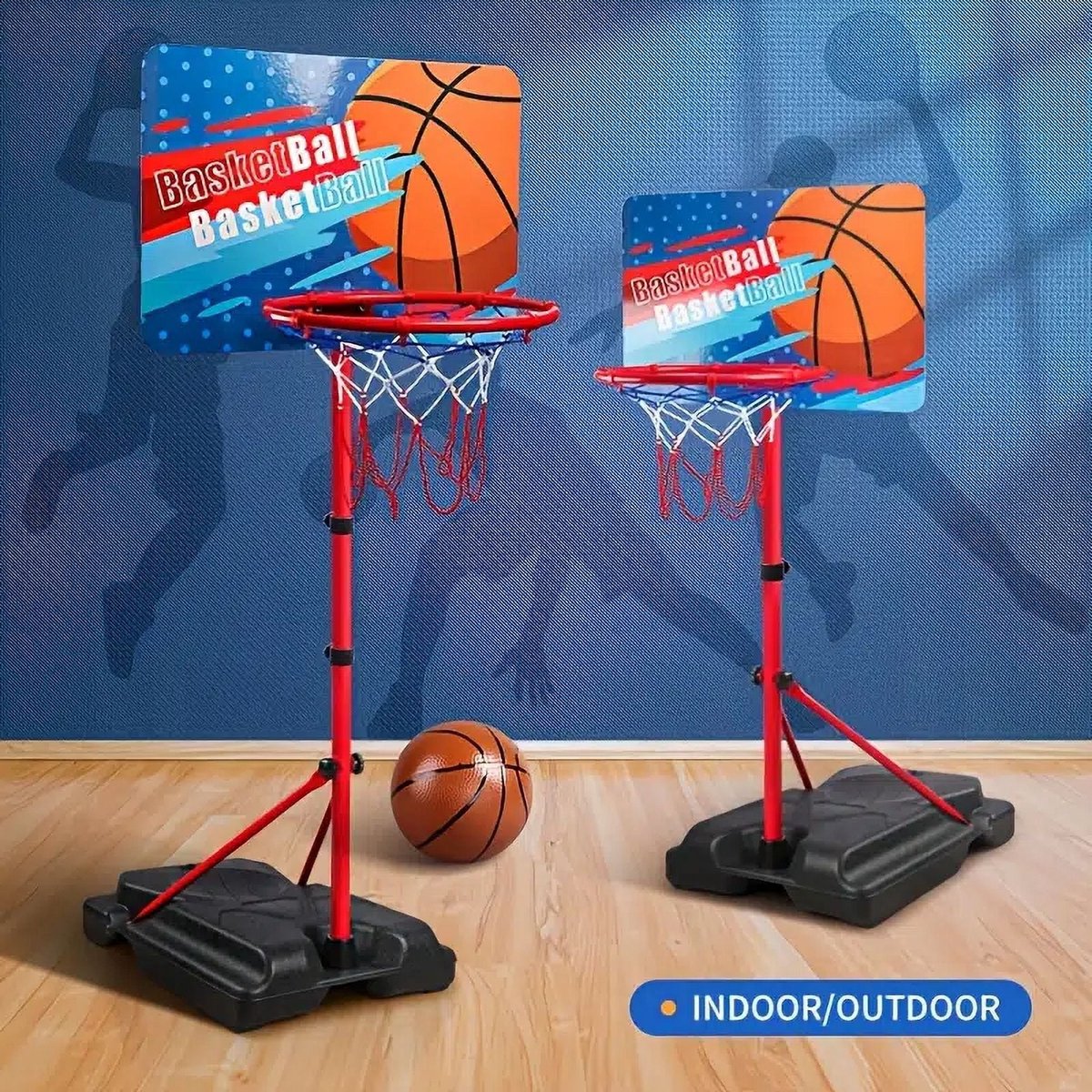 Basketbalpaal inclusief basketbalbord - Basketbalring - Verstelbaar in hoogte - 1,2 m tot 2,1 m - Basketbalring met Standaard