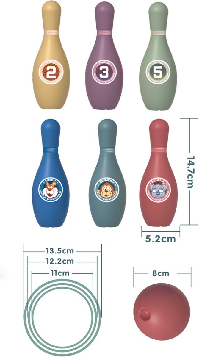 Bowlingset kinderen - Kegelen - Kegelspel - Stevig en Kleurrijk - 15 stuks