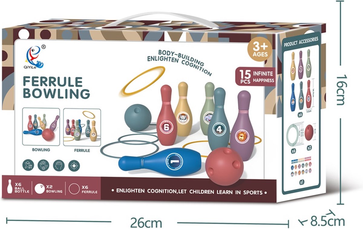 Bowlingset kinderen - Kegelen - Kegelspel - Stevig en Kleurrijk - 15 stuks