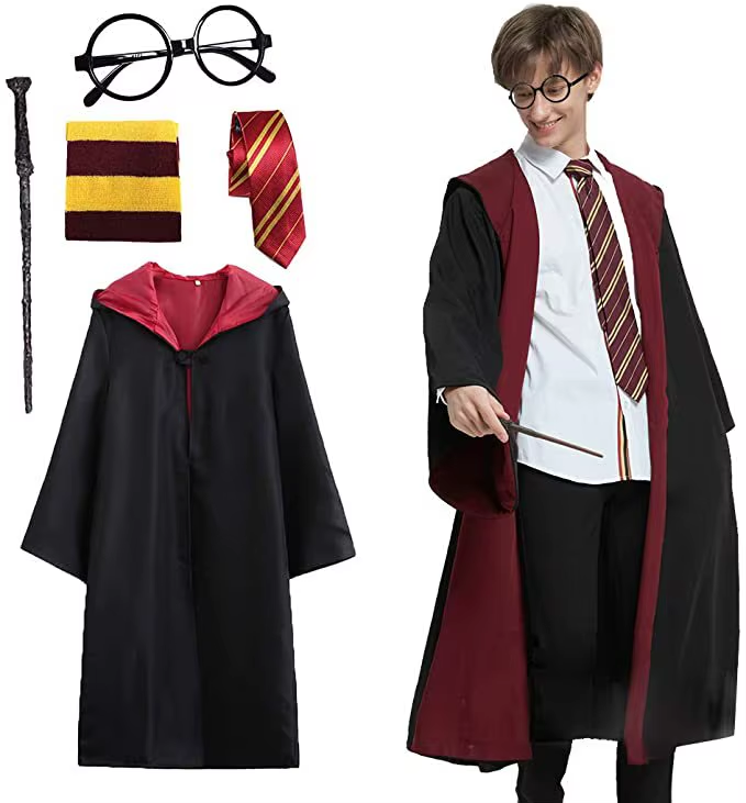 Harry Potter Kostuum, Outfit met Toverstaf, Sjaal, Bril en Stropdas