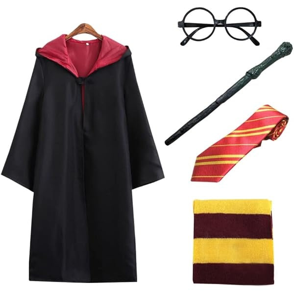 Harry Potter Kostuum, Outfit met Toverstaf, Sjaal, Bril en Stropdas