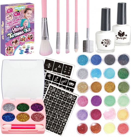 Glitter tattoo set voor kinderen - Inclusief glitters en sjablonen