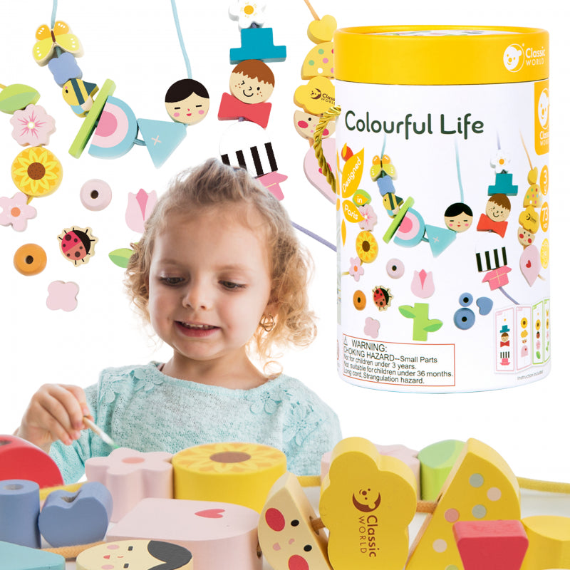 CLASSIC WORLD Houten Rijgblokken Kleren Kinderen - 73 stuks