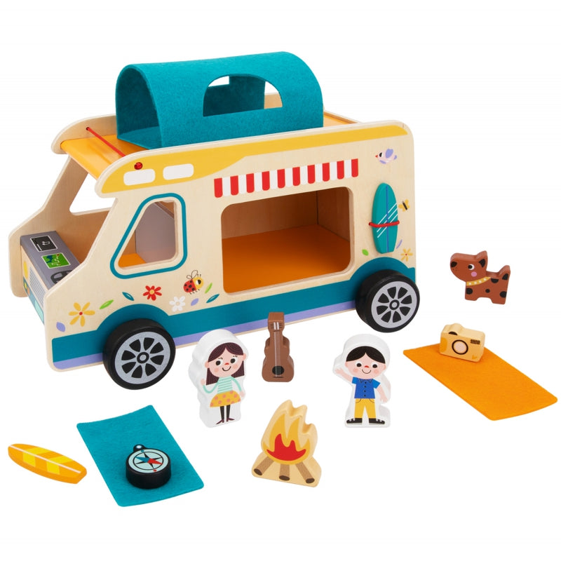 TOOKY TOY Houten Camper met Figuren en Camping