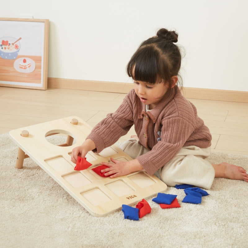 Viga 2-in-1 Behendigheidsspel: houten Kleur & Kruis puzzel + Cornhole – zak gooien