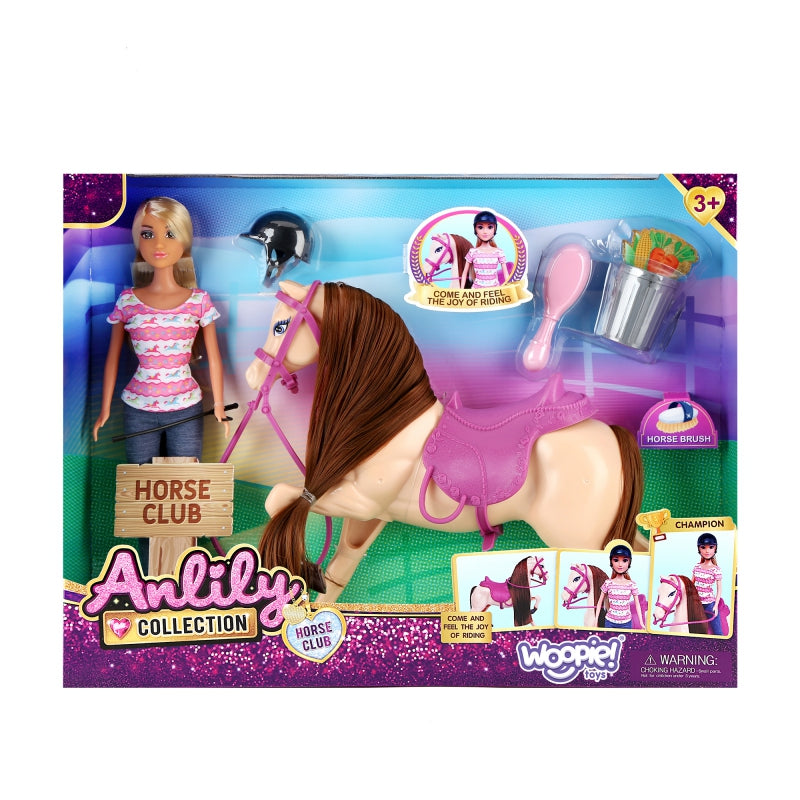 WOOPIE Manege speelgoed ruiter pop met paard + accessoires Speelpop