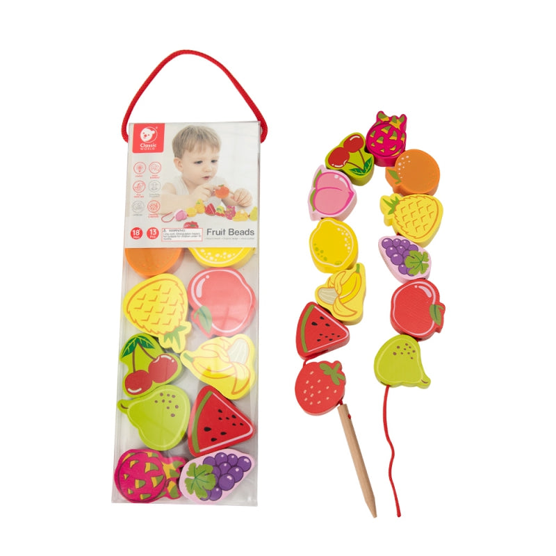CLASSIC WORLD Houten Rijgblokken Groente en Fruit 13 stuks