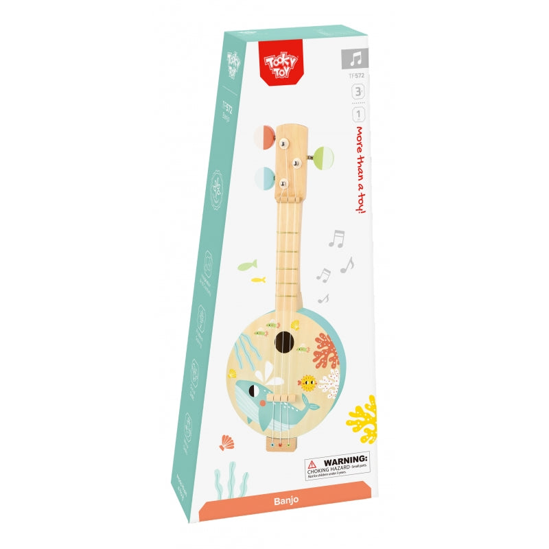 TOOKY TOY Houten Banjo voor Kinderen – Muziekplezier met Zeethema