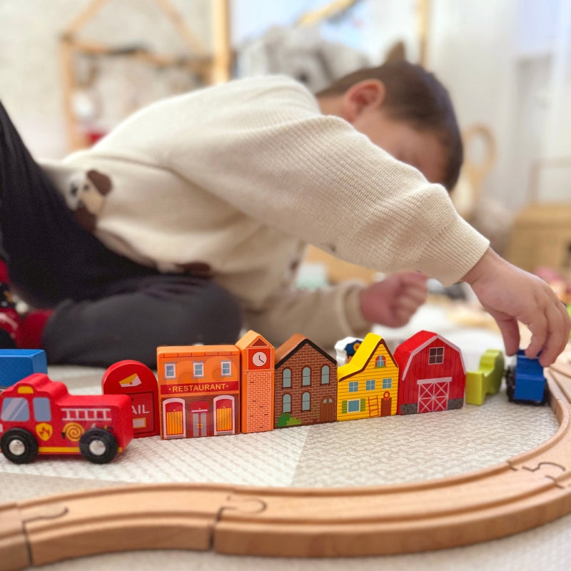 TOOKY TOY houten set met gebouwen en figuren