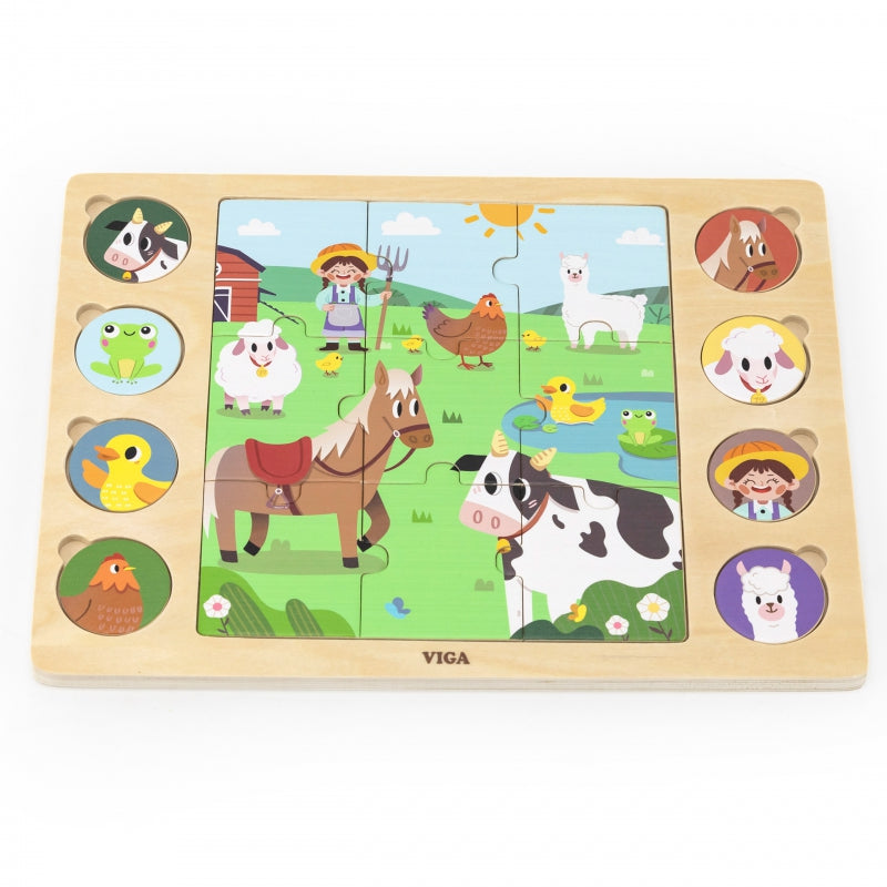 VIGA Houten Boerderijpuzzel - 17 stukjes