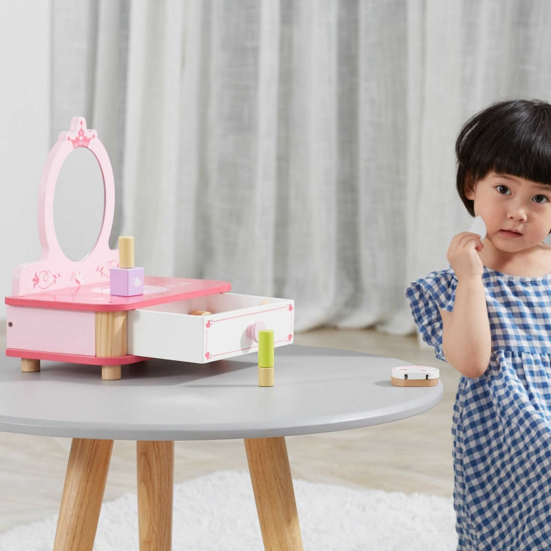 VIGA Houten Roze Make-uptafel met Spiegel + Accessoires
