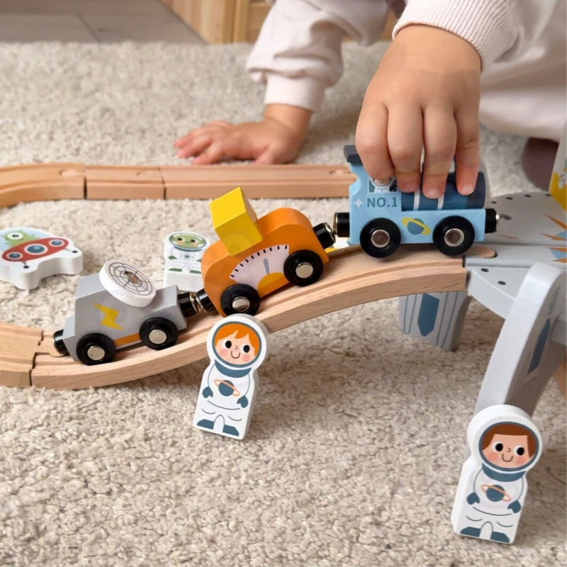 TOOKY TOY Houten Trein Set met Rails met thema Ruimte