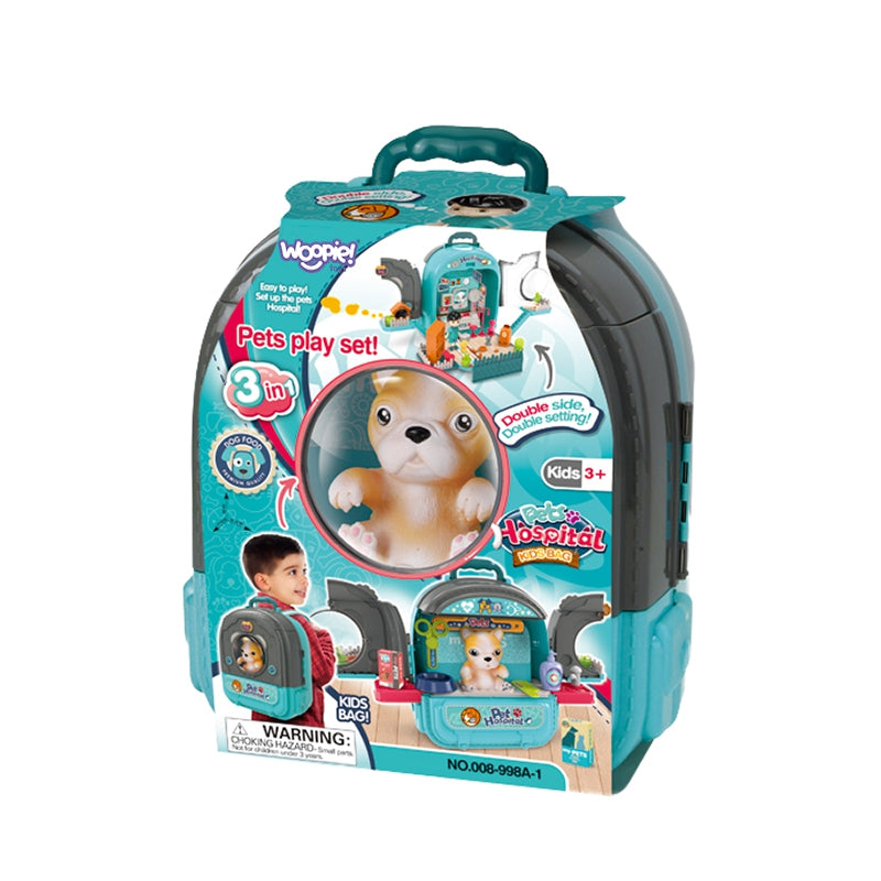 WOOPIE Speelgoed Kleine Dierenarts set met Huisje in een Rugzak en Hondje