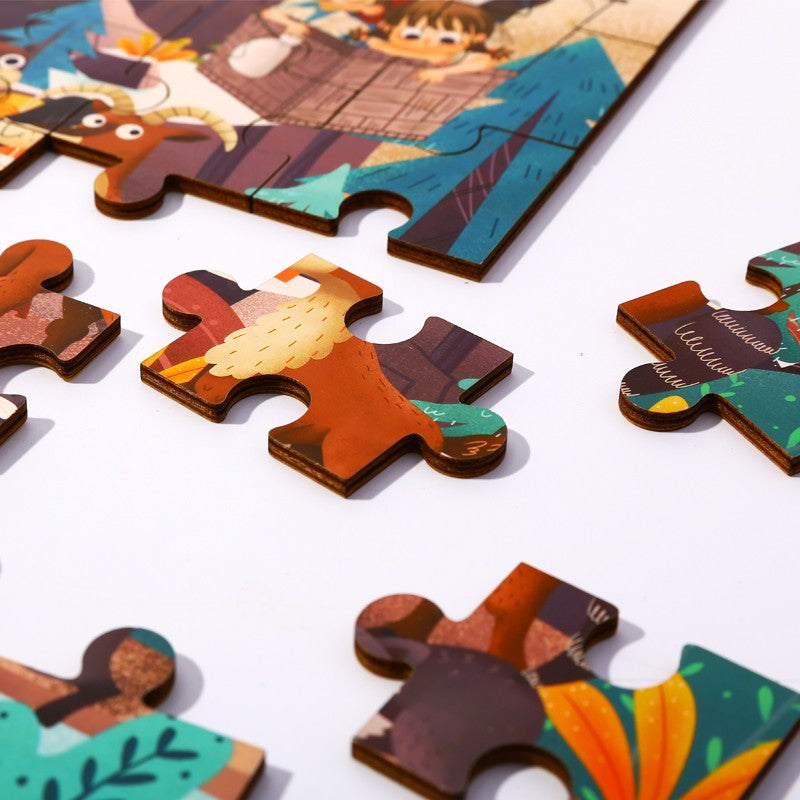 TOOKY TOY Alpendieren en landschap Puzzel + Tas 49 stuks