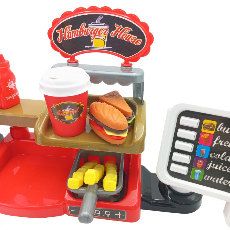 WOOPIE Speelgoed Fast Food Winkel, Restaurant inclusief Kassa en Drankdispenser