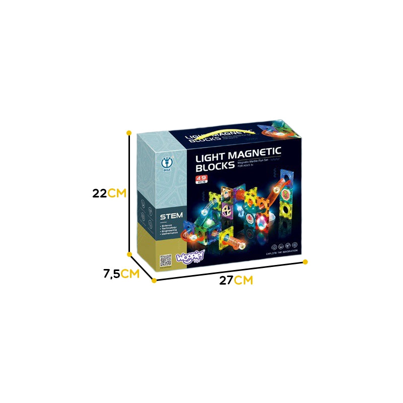 WOOPIE Magnetische Bouwstenen Lichtgevende Kogelsbaan, Knikkerbaan 49 stuks