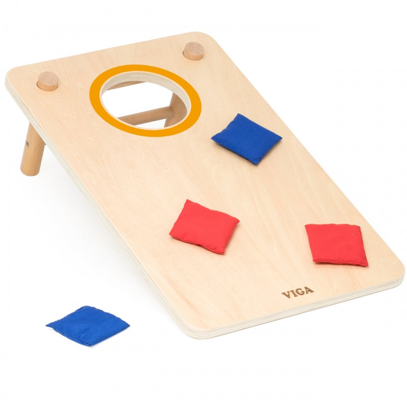 Viga 2-in-1 Behendigheidsspel: houten Kleur & Kruis puzzel + Cornhole – zak gooien