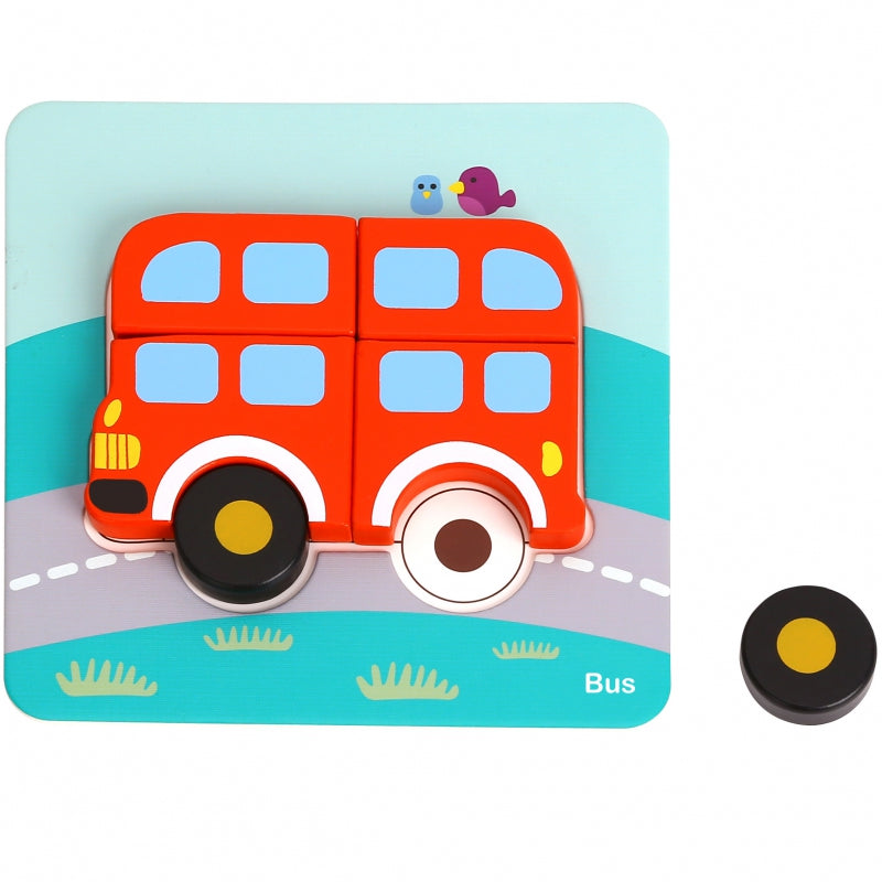 WOOPIE GREEN Houten Puzzel Voertuigen - Auto, Bus, Boot en meer - Montessori speelgoed