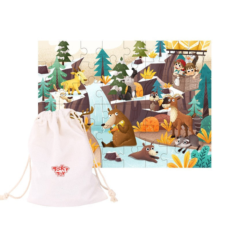TOOKY TOY Alpendieren en landschap Puzzel + Tas 49 stuks