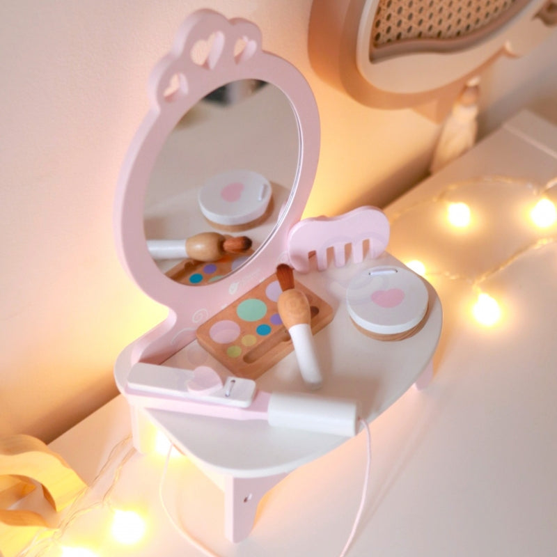 CLASSIC WORLD Houten kaptafel voor meisjes met spiegel + stijltang - 11 accessoires