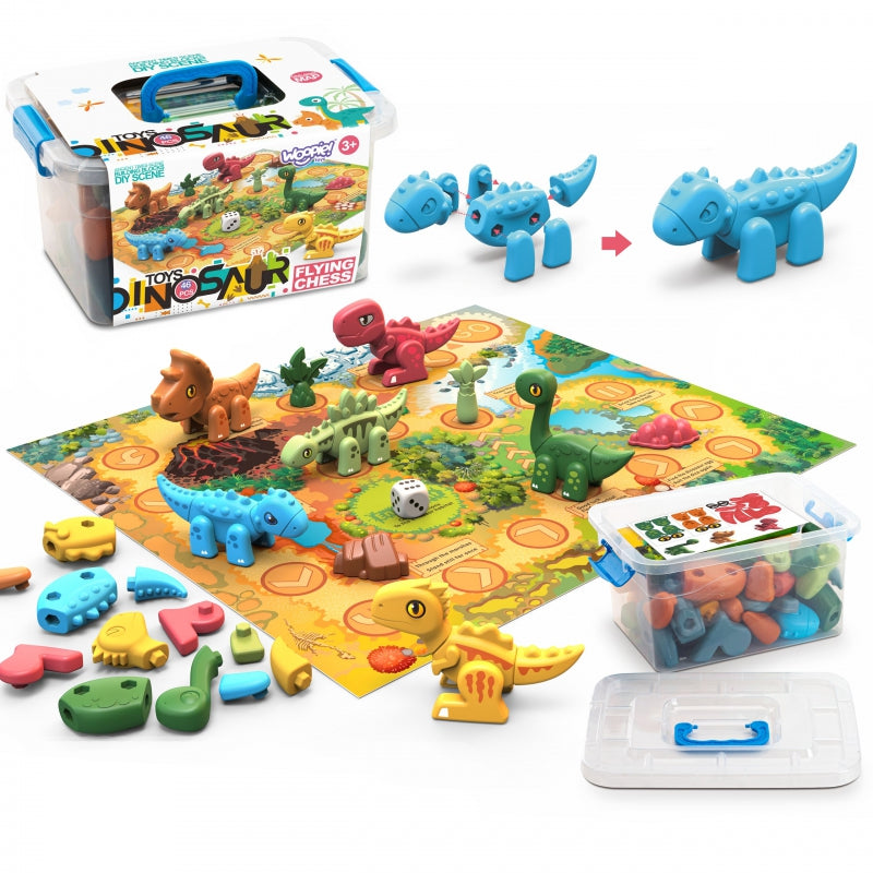 WOOPIE Bouwset 2-in-1 Bordspel Dinosaurussen + Dobbelsteen 46 stuks