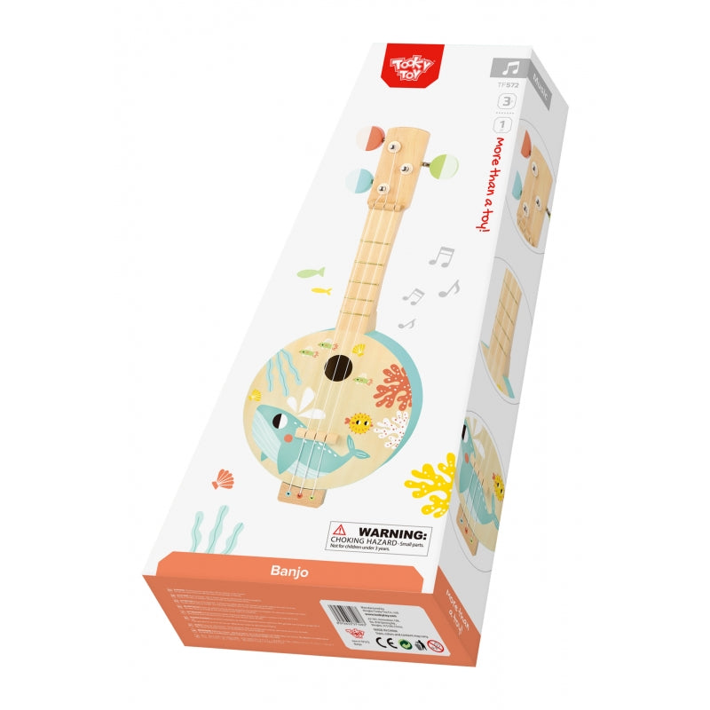 TOOKY TOY Houten Banjo voor Kinderen – Muziekplezier met Zeethema