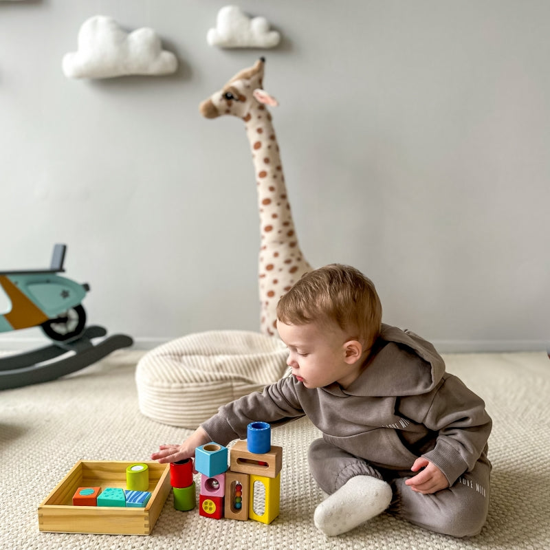TOOKY TOY Houten Kist Sensorische Blokken Puzzel - Vormen & Geluid 12 stuks