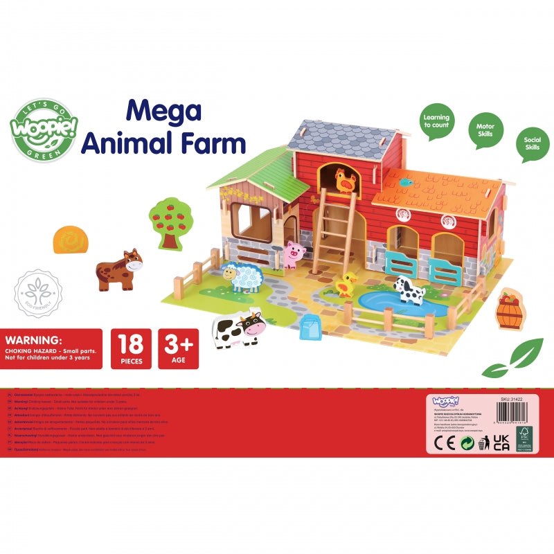 WOOPIE GREEN Mega boerderij Dierenfiguren - Stal Schuur Kippenhok - 18 stuks