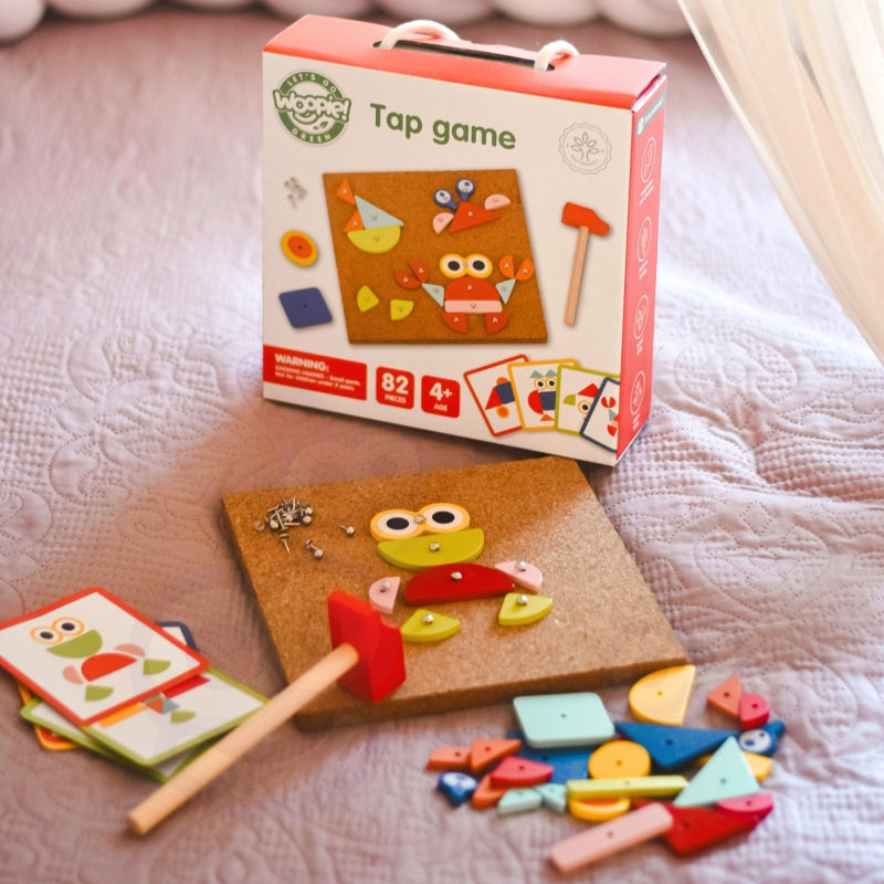 WOOPIE GREEN Houten Hamer- en Spijkerbord - Puzzel 20 Patronen - 82 Stuks - FSC Certificaat
