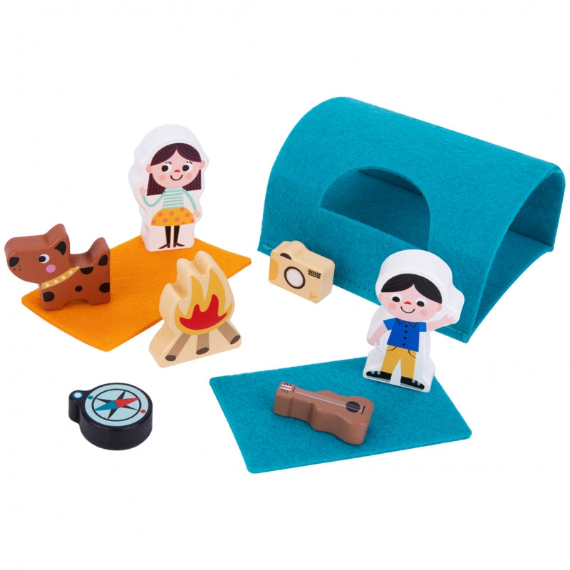 TOOKY TOY Houten Camper met Figuren en Camping