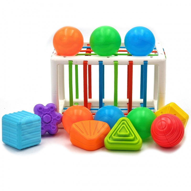 WOOPIE BABY Flexibele Sensorische Kubus – Vormenstoof voor Kinderen met Kleurrijke Vormen, 13-delig