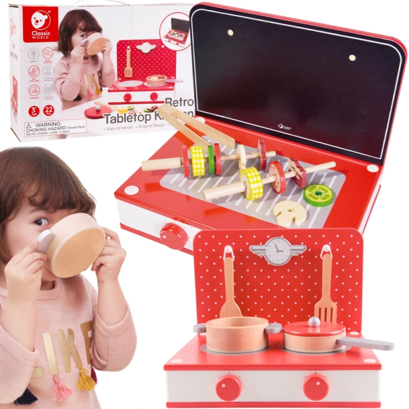 CLASSIC WORLD Houten Keuken 2in1 Grill + Kinderfornuis - 22 stuks