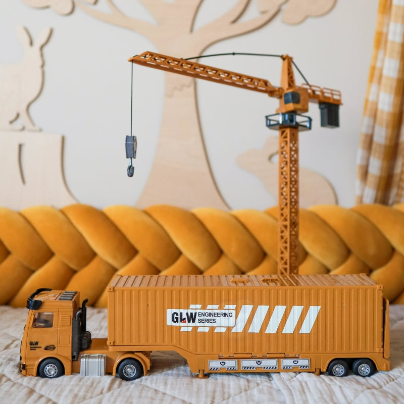 WOOPIE 6-in-1 Vrachtwagen Set Bouwkraan, Speelauto met Accessoires
