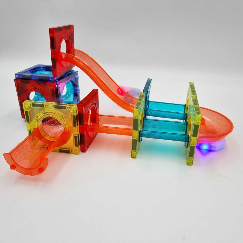 WOOPIE Magnetische Bouwstenen Lichtgevende Kogelsbaan, Knikkerbaan 49 stuks