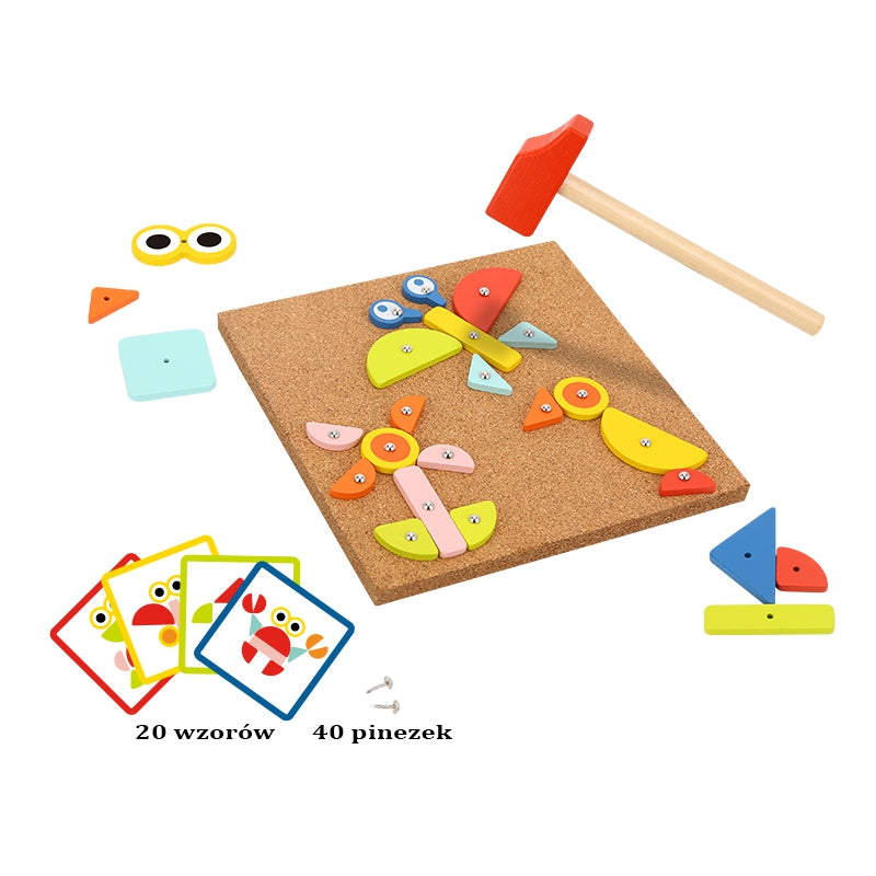 WOOPIE GREEN Houten Hamer- en Spijkerbord - Puzzel 20 Patronen - 82 Stuks - FSC Certificaat