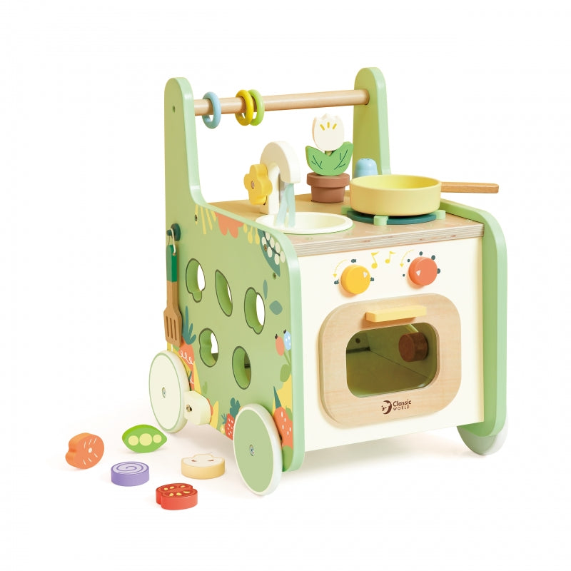 CLASSIC WORLD Houten Keuken 2 in 1 Duwwagen met Verwijderbare Wielen