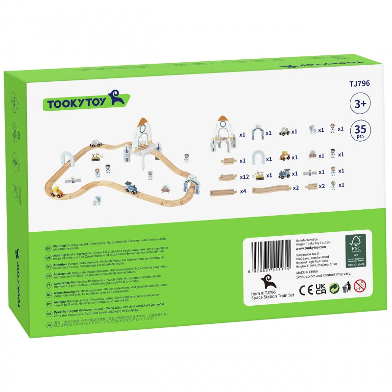 TOOKY TOY Houten Trein Set met Rails met thema Ruimte
