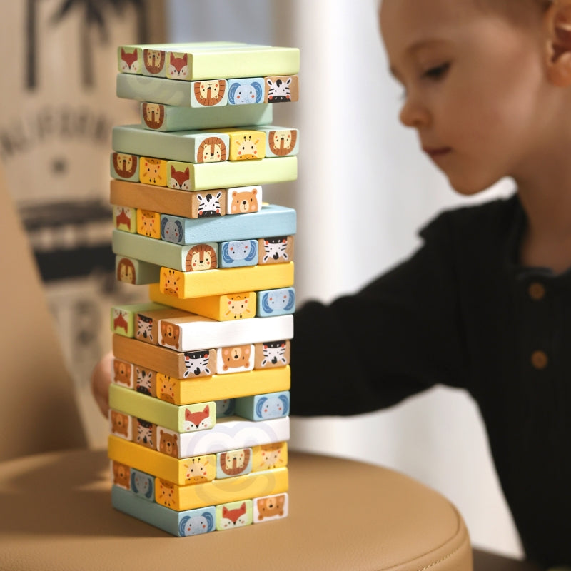 WOOPIE Wiebelende Toren Behendigheidsspel Dieren - 82 stuks - FSC