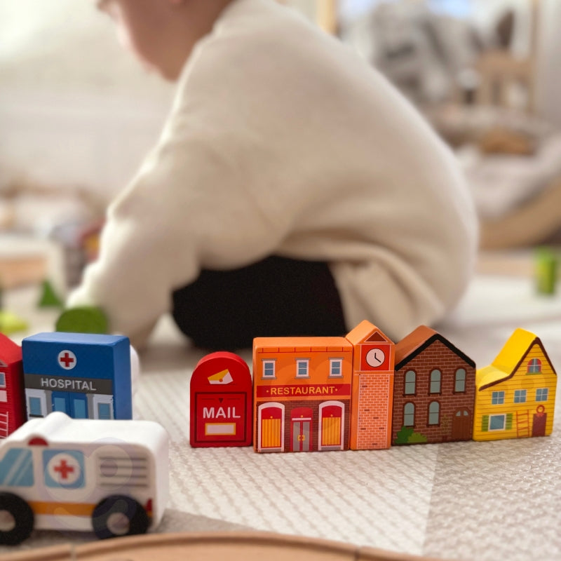 TOOKY TOY houten set met gebouwen en figuren