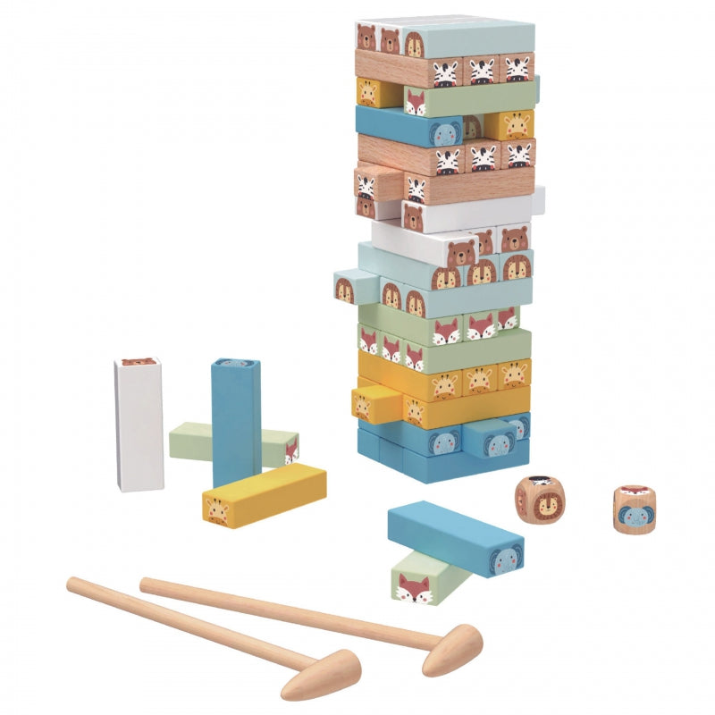 WOOPIE Wiebelende Toren Behendigheidsspel Dieren - 82 stuks - FSC