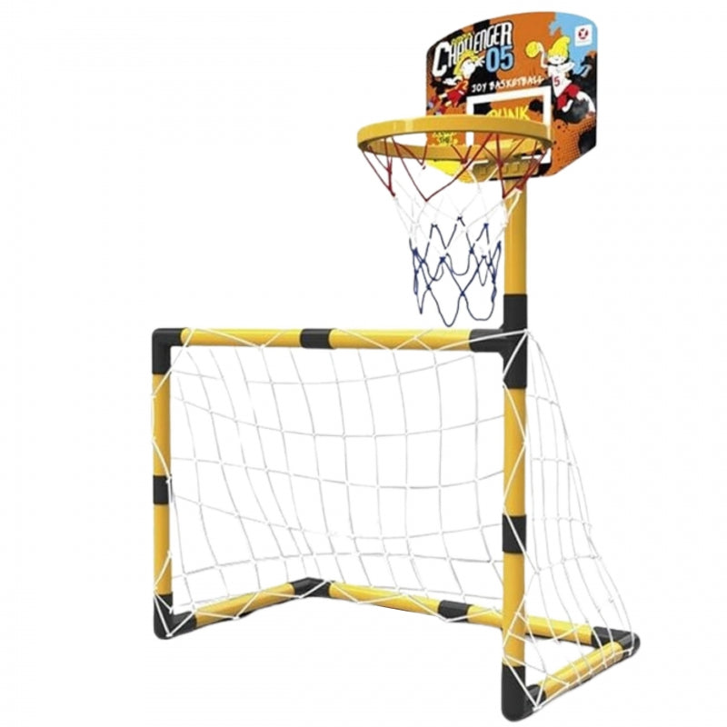 WOOPIE 2-in-1 Set Basketbal & Voetbaldoel + Ballen en Pomp