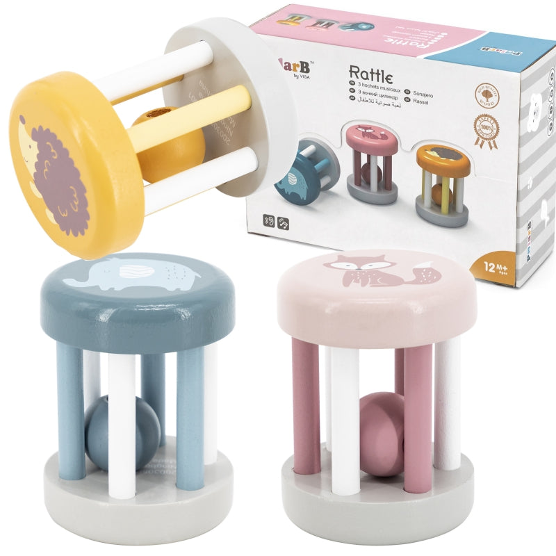 VIGA PolarB Houten Rammelaar met Diertje voor Baby's
