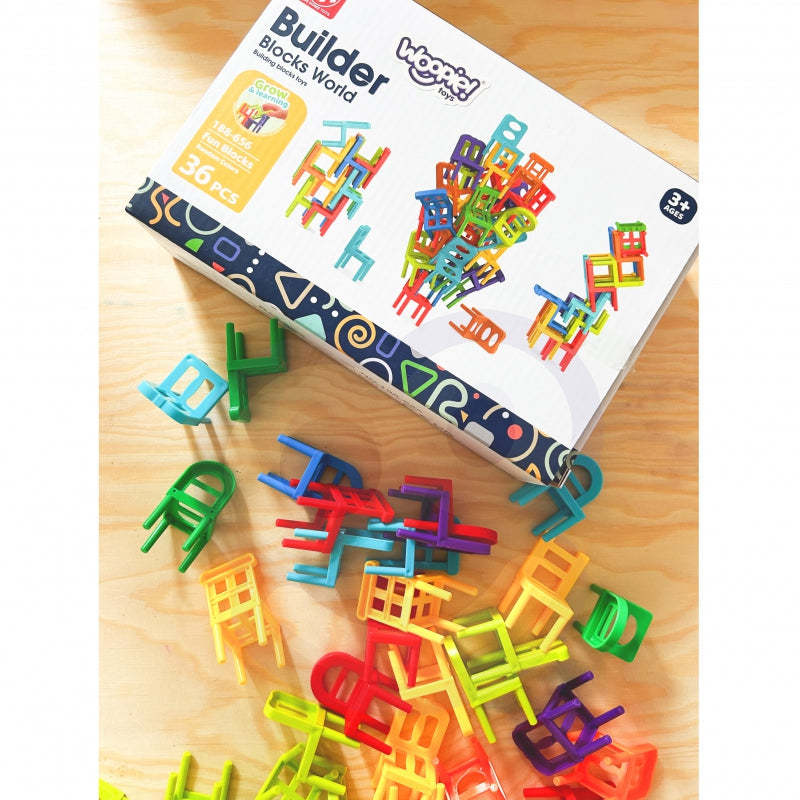 WOOPIE Behendigheidsspel Stapelbare Stoelen – Blokkenpuzzel 36-delig