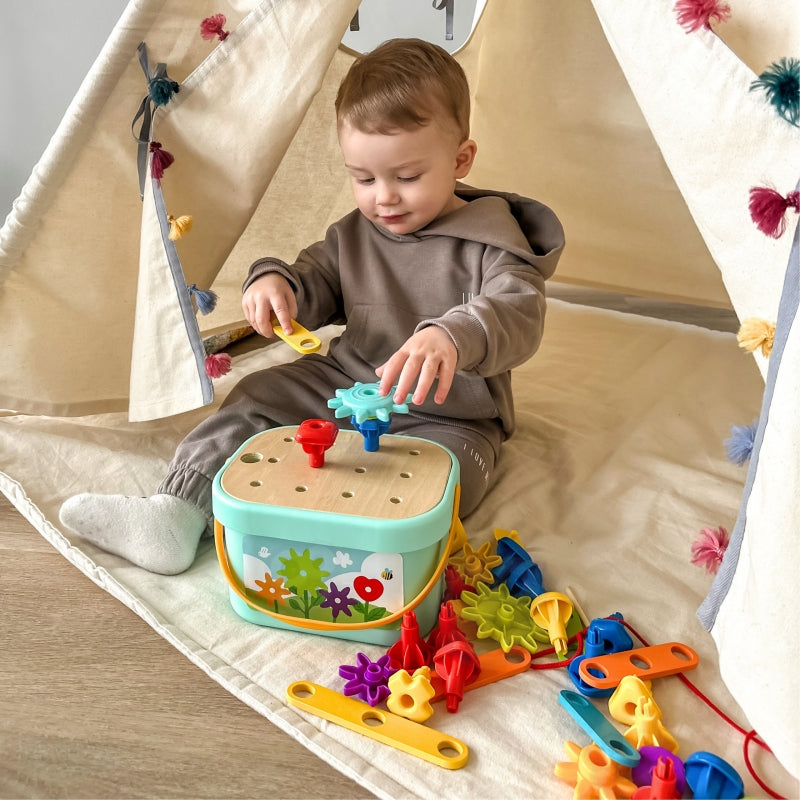 WOOPIE GREEN houten 12-in-1 baby Bouwdoos - Zintuigspeelgoed - Motorisch Montessori speelgoed