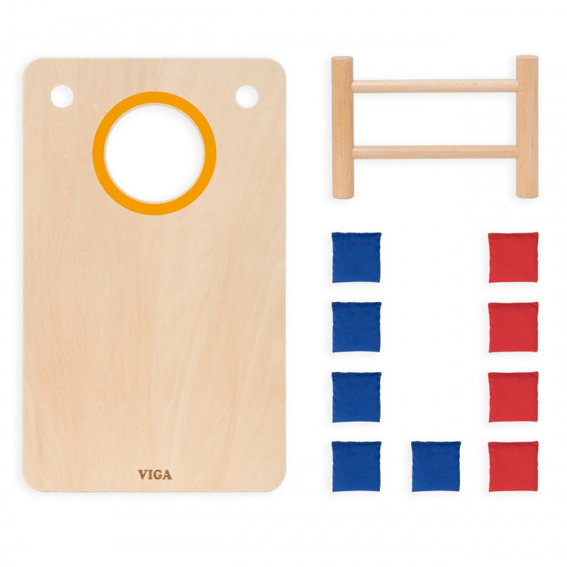 Viga 2-in-1 Behendigheidsspel: houten Kleur & Kruis puzzel + Cornhole – zak gooien