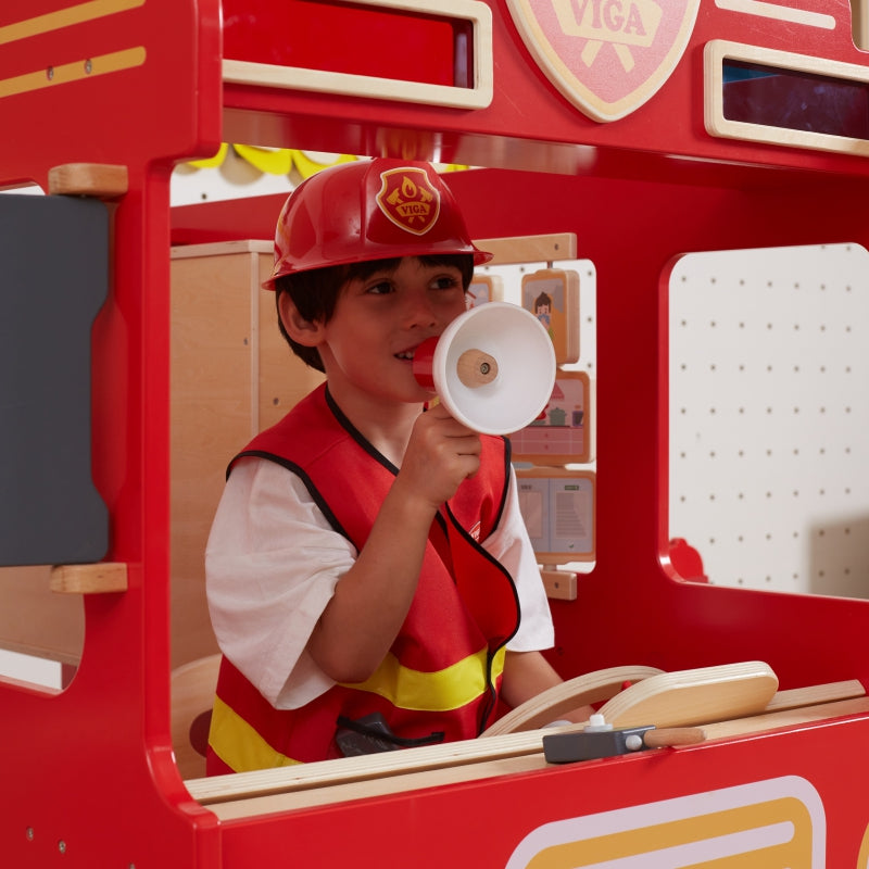 VIGA Brandweer Kostuum met Helm, Walkie-talkies 2 stuks, Megafoon & Zaklamp