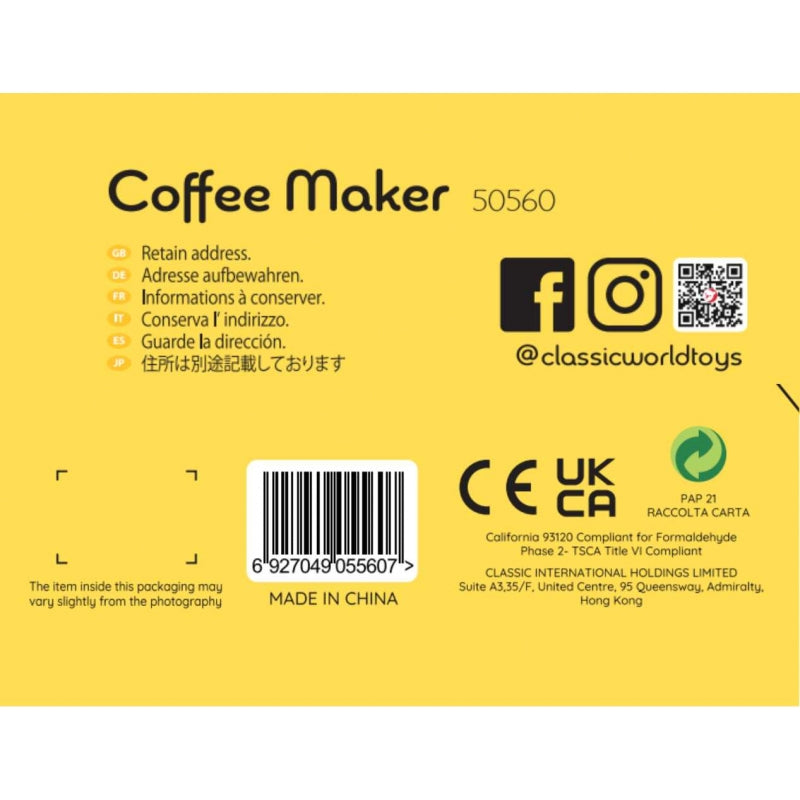 CLASSIC WORLD Houten Koffiezetapparaat voor Kinderen - 7 delig