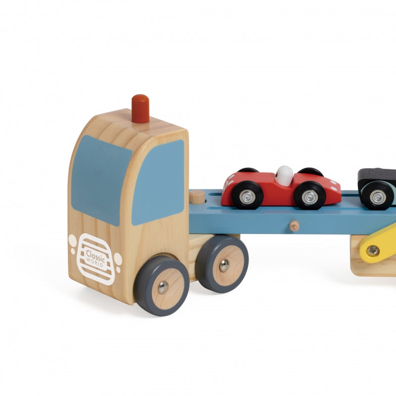 CLASSIC WORLD Houten Wegtransportwagen set met 3 auto’s, thema Wegenwacht