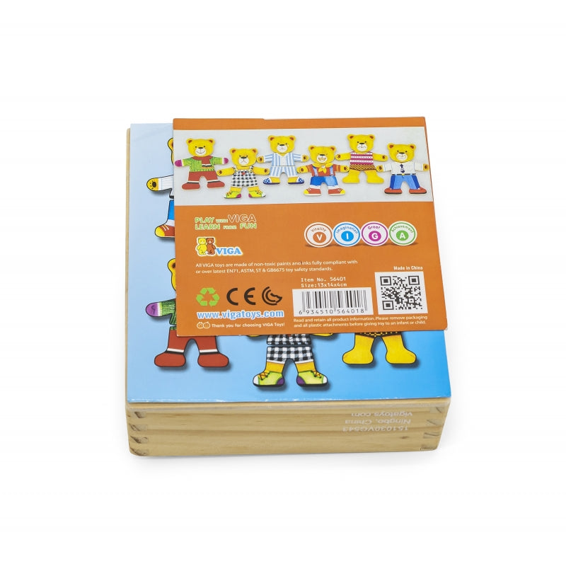 VIGA Houten Beren Puzzel voor Peuters - Kleed de Beerjongen aan