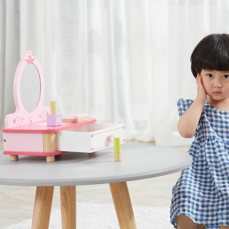 VIGA Houten Roze Make-uptafel met Spiegel + Accessoires